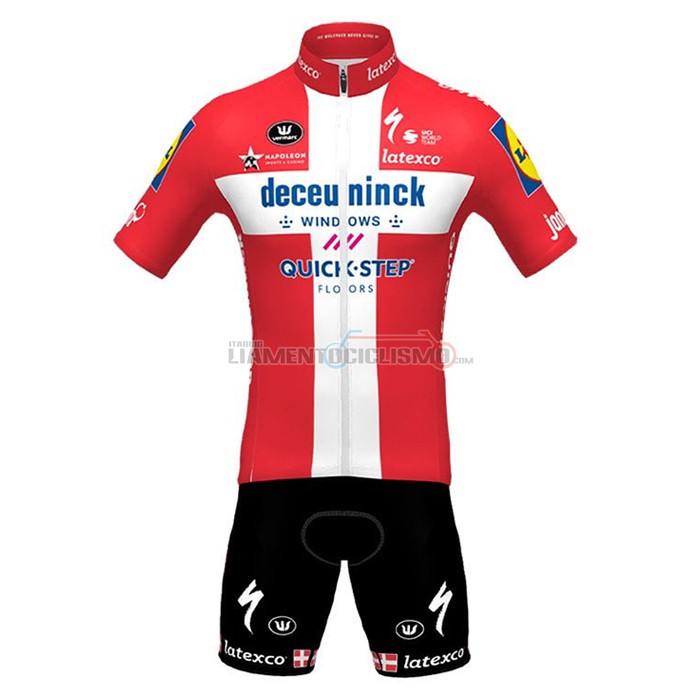 Abbigliamento Ciclismo Deceuninck Quick Step Campione Danimarca 2021 Manica Corta